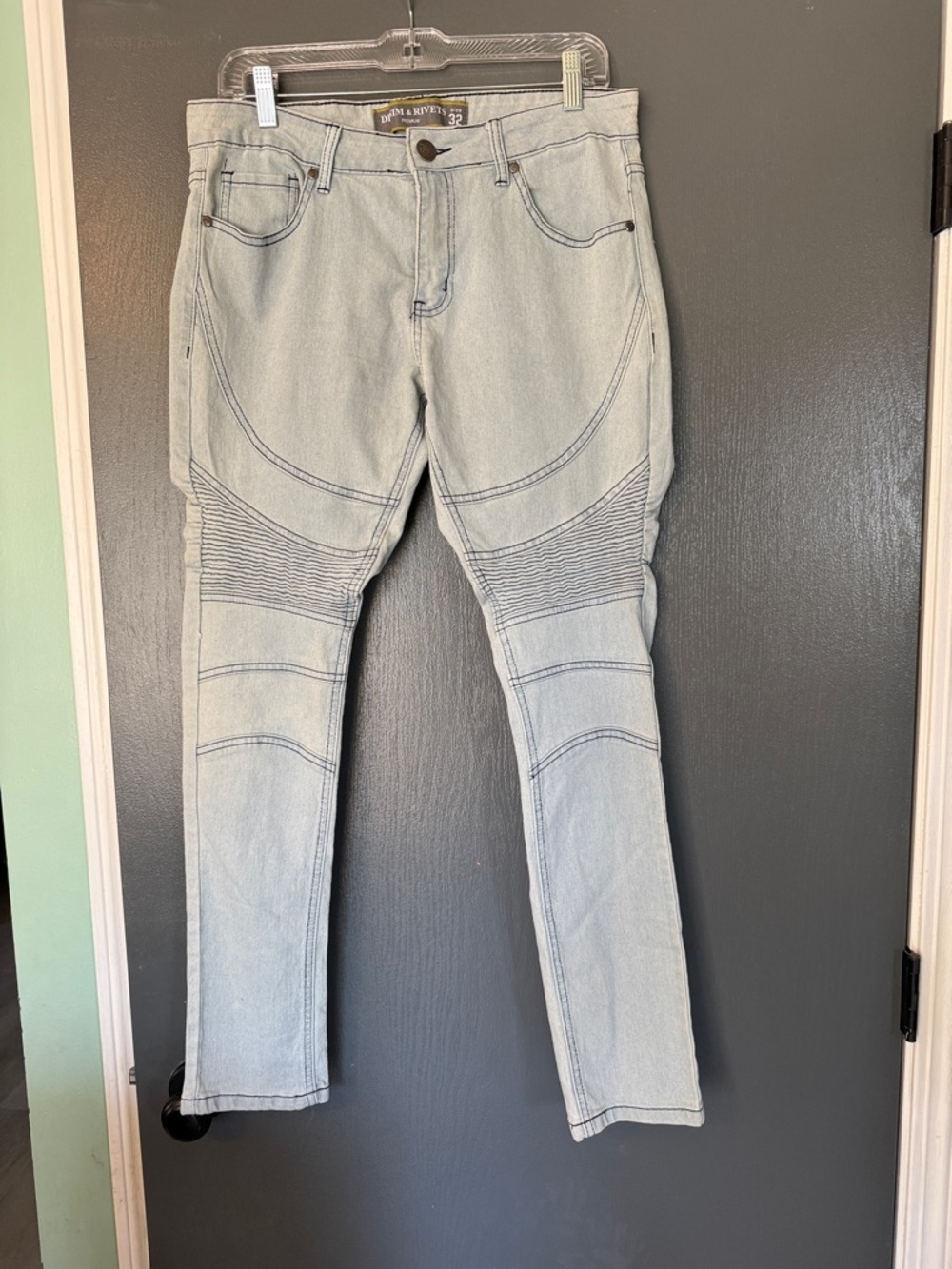 Light Blue Skinny Moto Jeans - Unbranded